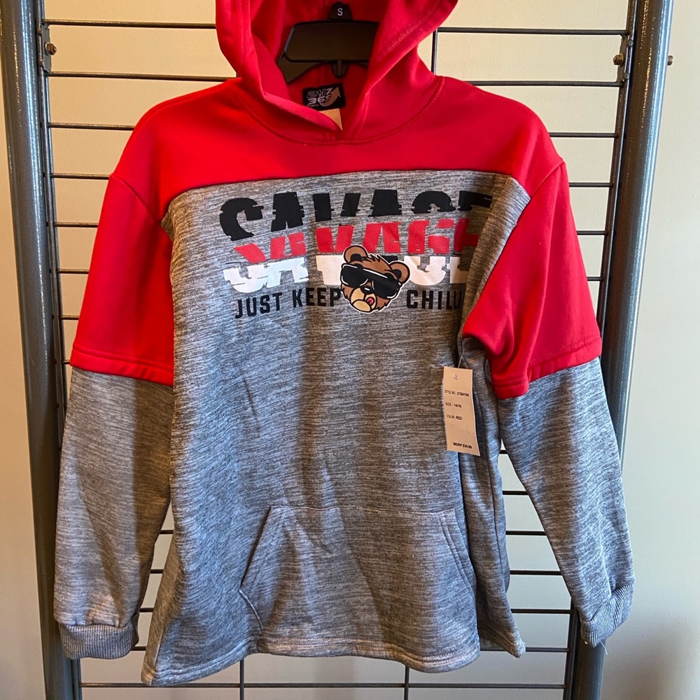 Savage Kids Red and Gray Hoodie‎
